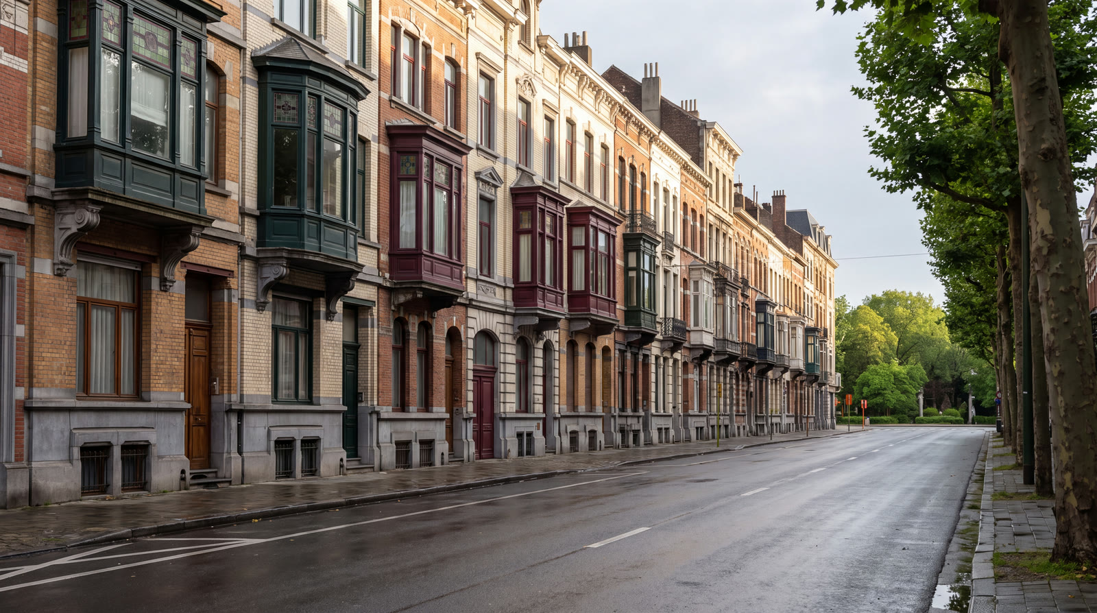 Rue de Schaerbeek bordée de maisons de rapport à bow-windows près du parc Josaphat