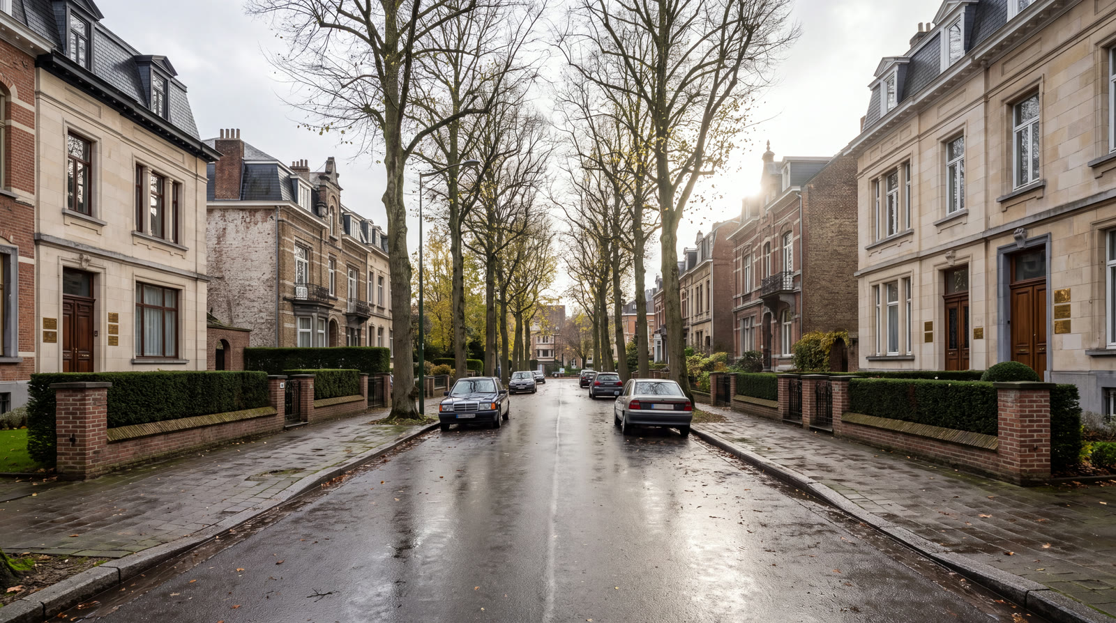 Uccle avenue lined with townhouses occupied by practices and notaries