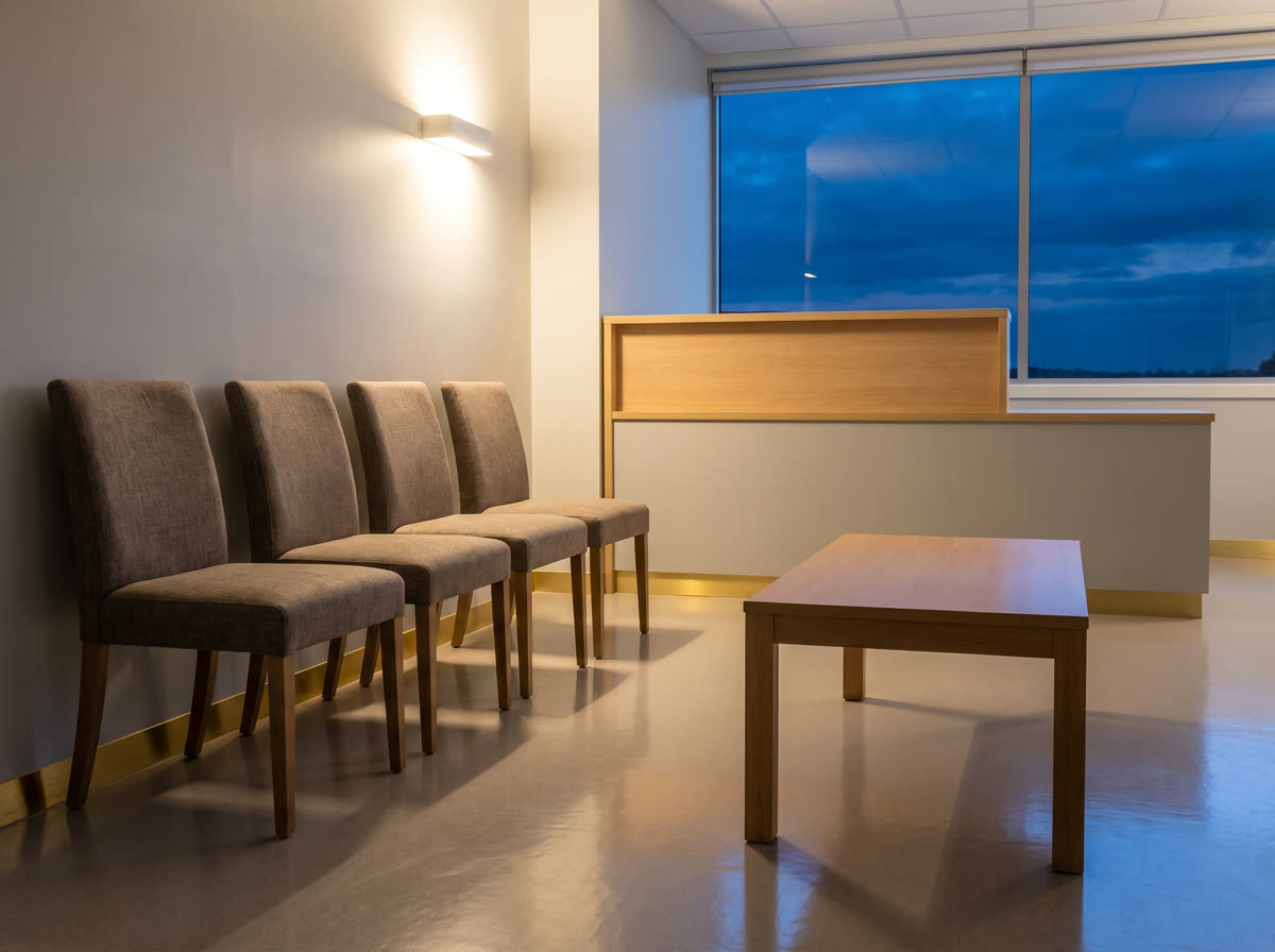 Salle d'attente de cabinet médical propre et rangée